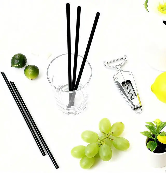 Alt view image 2 of 7 - Straws Plastic Straws, Disposable, Individually Wrapped, 100 pcs 0.23'' Diameter 8.26'' Long for PartyJuice, Cocktails, Out, Office, Travel (100, Black, 8.26 inch)