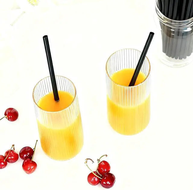 Alt view image 4 of 7 - Straws Plastic Straws, Disposable, Individually Wrapped, 100 pcs 0.23'' Diameter 8.26'' Long for PartyJuice, Cocktails, Out, Office, Travel (100, Black, 8.26 inch)