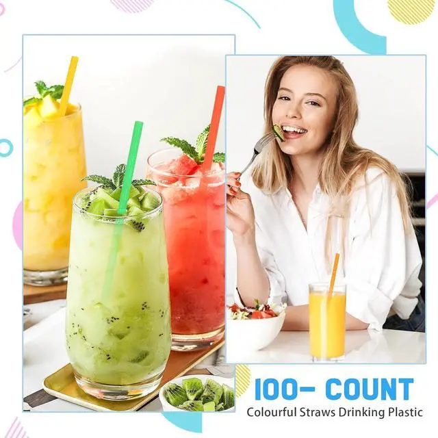 Alt view image 4 of 5 - SONGNASS 100 PCS 10.3Inch Disposable Plastic Drinking Straws, Extra Long Flexible Straws for Tumblers, Iced Coffee, Milk, Juice, Assorted Colors, Home, Party Use