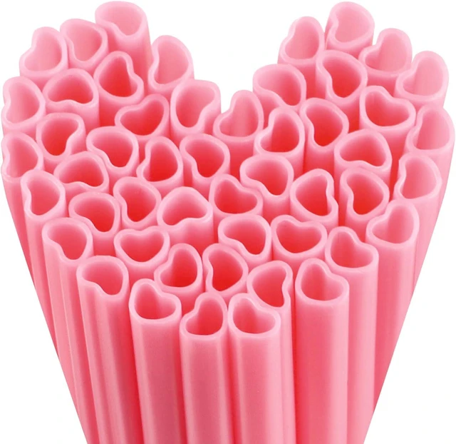 Main image of Hooqict 50pcs Pink Heart Shaped Straws Cute Plastic Drinking Heart Straws Disposable for Valentines Day, Galentines Day Decorations, Wedding, Bachelorette, Birthday, Bridal Shower, Pink Party Supplies