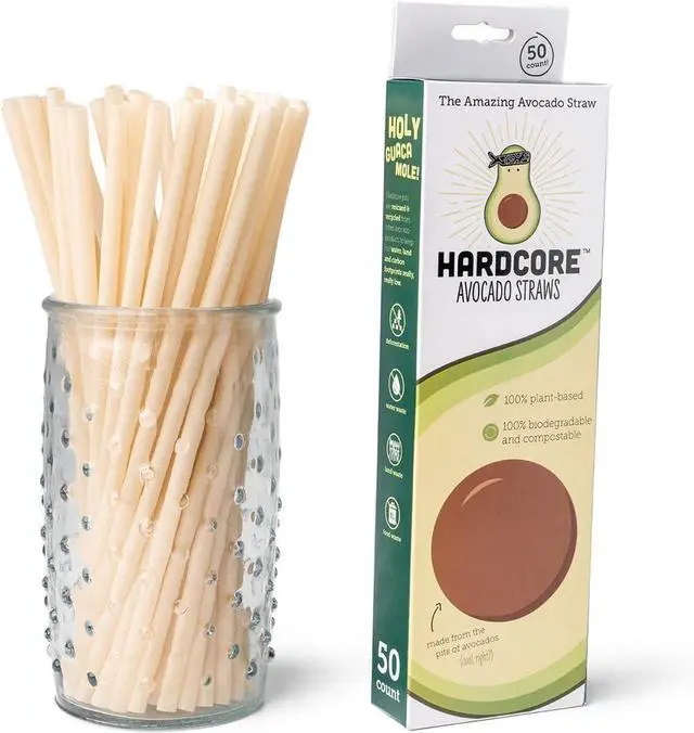 Main image of Eco Friendly Straws - 100% Biodegradable & Compostable, Made From Avocado Pits - 50 Count