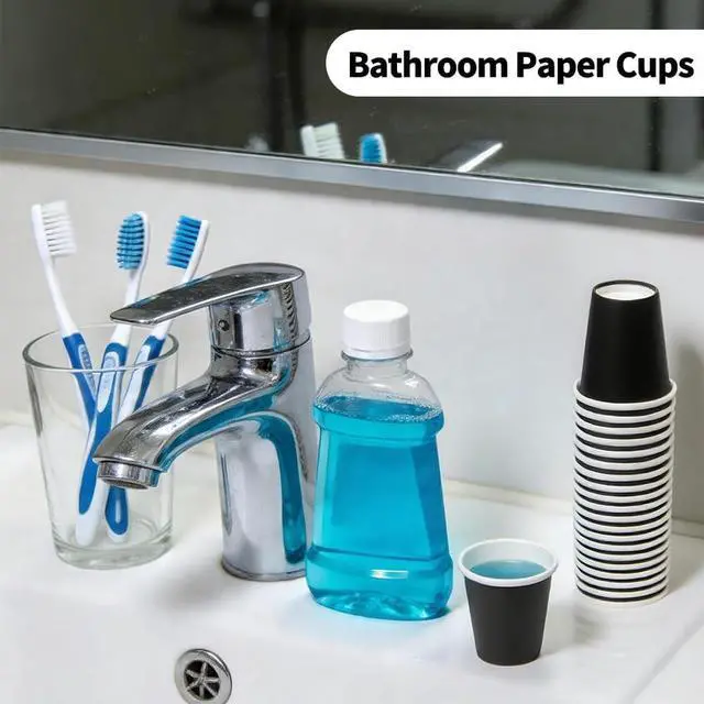 Alt view image 3 of 7 - Mnuizu 50 Pack 3 oz Paper Cups, Disposable Bathroom Cups, Mouthwash Cups, Small Paper Cups Ideal for Bathroom, Party, Picnic etc. (Black)
