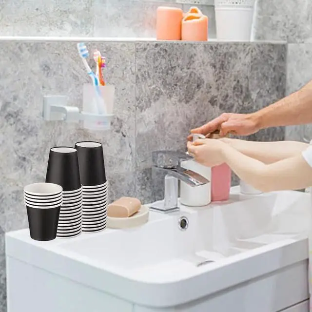 Alt view image 7 of 7 - Mnuizu 50 Pack 3 oz Paper Cups, Disposable Bathroom Cups, Mouthwash Cups, Small Paper Cups Ideal for Bathroom, Party, Picnic etc. (Black)