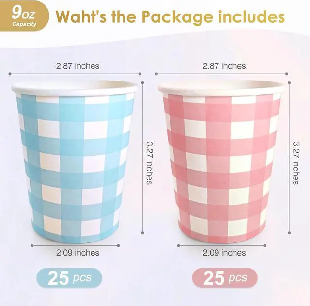 Alt view image 2 of 7 - Light Blue and Pink Paper Cups Disposable 9 Oz