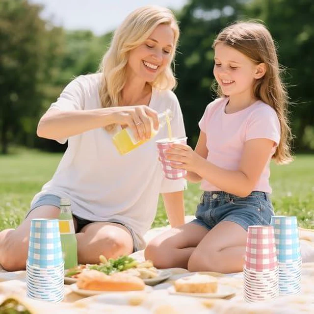 Alt view image 3 of 7 - Light Blue and Pink Paper Cups Disposable 9 Oz