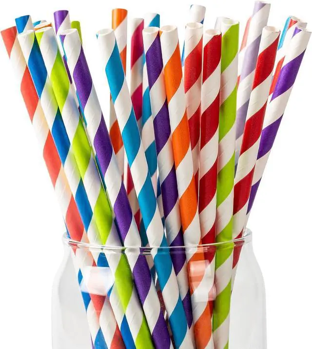 Main image of PakTalk 100 Pack Striped Paper Straws