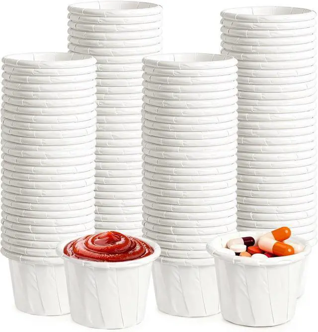 Main image of GGOLDMER 300 Pack 0.5 oz Disposable Paper Souffle Medicine Cups, 1/2 Ounce Small Paper Portion Cups for Pills, Tasting Sample, Food Services, Dessert, Condiments, Sauce