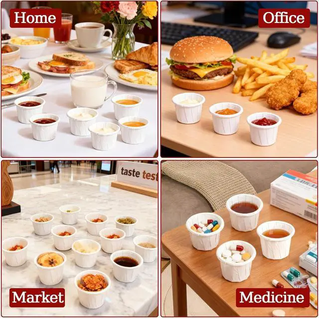 Alt view image 7 of 7 - GGOLDMER 300 Pack 0.5 oz Disposable Paper Souffle Medicine Cups, 1/2 Ounce Small Paper Portion Cups for Pills, Tasting Sample, Food Services, Dessert, Condiments, Sauce