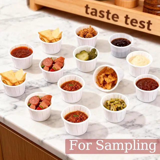 Alt view image 6 of 7 - GGOLDMER 300 Pack 0.5 oz Disposable Paper Souffle Medicine Cups, 1/2 Ounce Small Paper Portion Cups for Pills, Tasting Sample, Food Services, Dessert, Condiments, Sauce