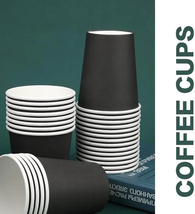 Alt view image 3 of 7 - 8 Oz Paper Cups, 50 Pack Paper Coffee Cups, Disposable Cups-Black