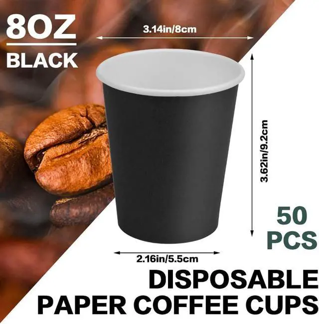 Alt view image 2 of 7 - 8 Oz Paper Cups, 50 Pack Paper Coffee Cups, Disposable Cups-Black