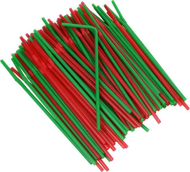Main image of Chef Craft Select Plastic Flexible Christmas Straws, 8 inch 100 Piece Set, Green/Red