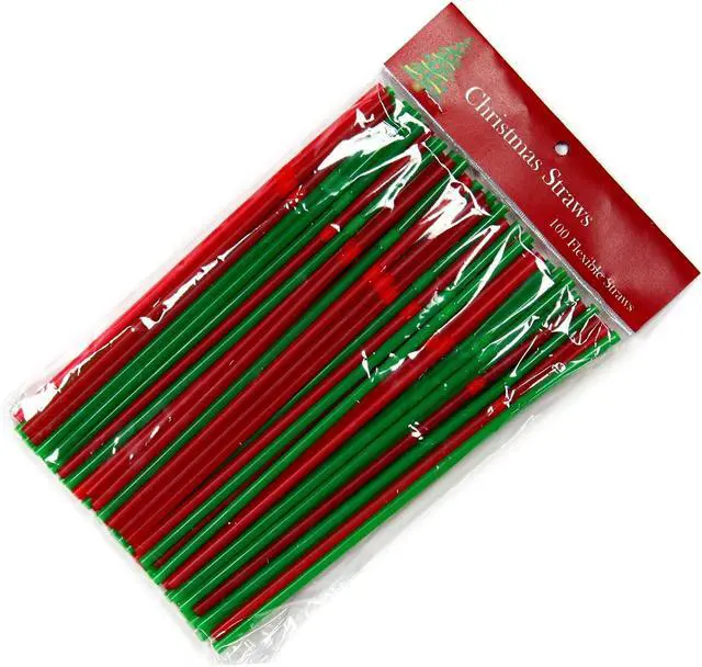 Alt view image 2 of 6 - Chef Craft Select Plastic Flexible Christmas Straws, 8 inch 100 Piece Set, Green/Red