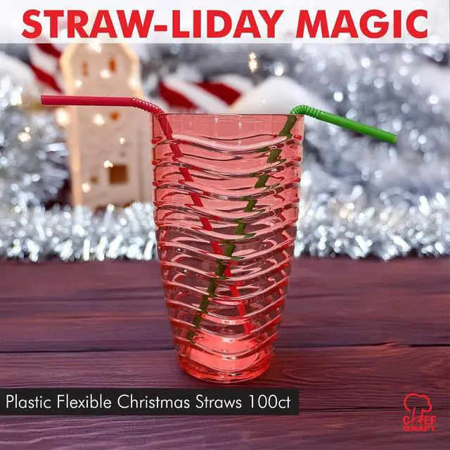 Alt view image 3 of 6 - Chef Craft Select Plastic Flexible Christmas Straws, 8 inch 100 Piece Set, Green/Red