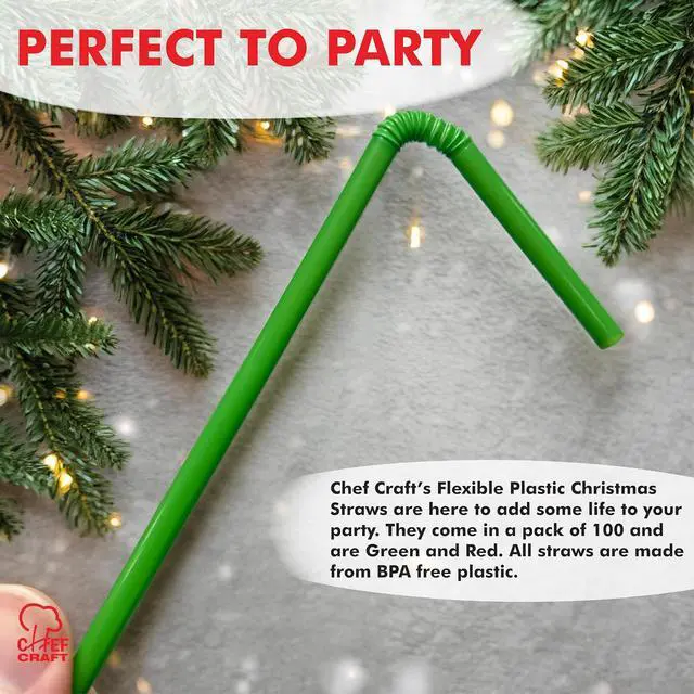 Alt view image 4 of 6 - Chef Craft Select Plastic Flexible Christmas Straws, 8 inch 100 Piece Set, Green/Red