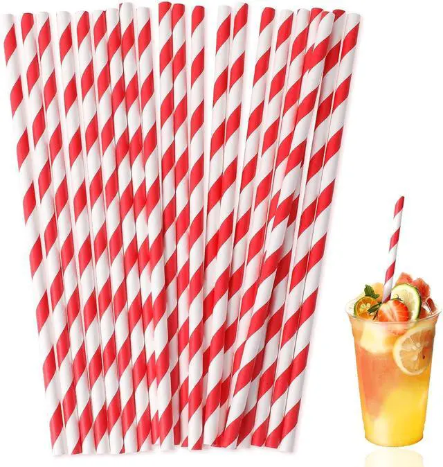 Main image of 100 Pieces Disposable Red Striped Paper Straws,Party Decorative Straw Cocktail Drinking Straws Bulk for Drinking Crafts Birthday Wedding Party Decorations Supplies