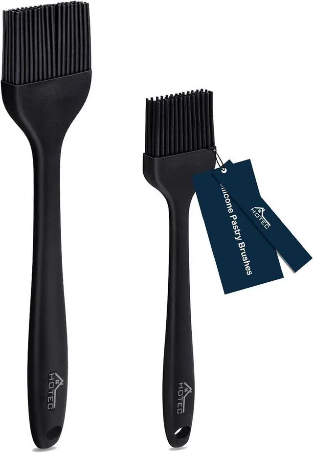 Main image of HOTEC 600 Heat Resistasnt Basting Brushes, BPA Free Silicone Pastry Brush, Spread Oil Butter Sauce Marinades for BBQ Grill Barbecue Baking Kitchen Cooking Dishwasher Safe (Black 2)