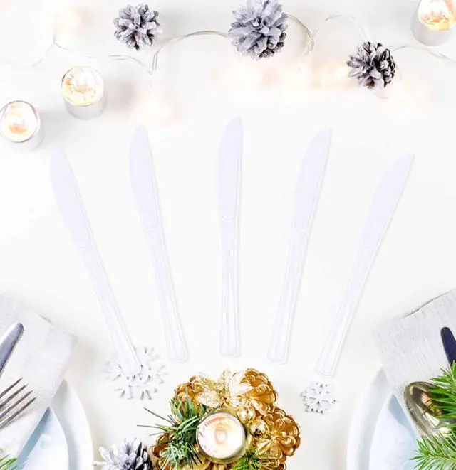 Alt view image 2 of 7 - SietDESEO 25 PCS White Plastic Knives Disposable Utensils Heavy Duty White Knives Disposable Cutlery for Birthday Wedding Baby Shower Bridal Shower Plastic Silverware