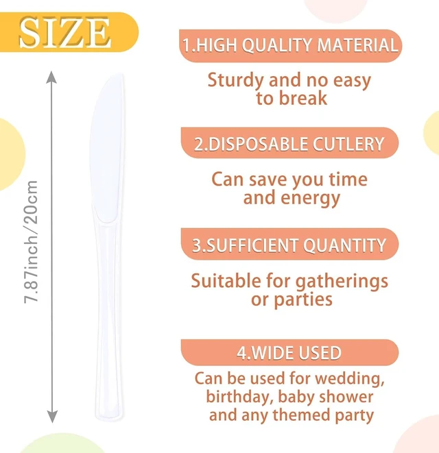 Alt view image 3 of 7 - SietDESEO 25 PCS White Plastic Knives Disposable Utensils Heavy Duty White Knives Disposable Cutlery for Birthday Wedding Baby Shower Bridal Shower Plastic Silverware