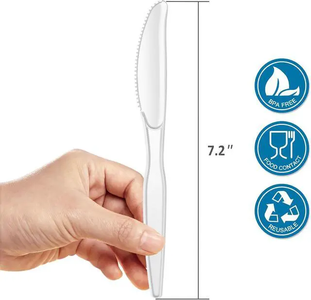 Alt view image 2 of 7 - POSATE White Plastic Knives Heavy Duty, Disposable Silverware 100 Count