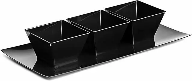 Alt view image 3 of 7 - Lillian Tablesettings Black Plastic Square Bowls, 8 oz Small Disposable Serving Bowls for Appetizers, Desserts & Dips, Heavyweight BPA-Free, 20 Count (3.5 x 3.5 in)