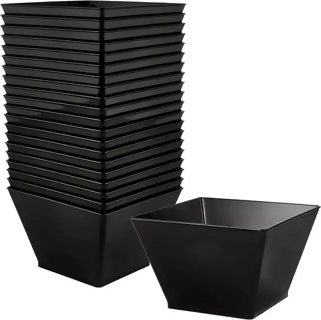 Main image of Lillian Tablesettings Black Plastic Square Bowls, 8 oz Small Disposable Serving Bowls for Appetizers, Desserts & Dips, Heavyweight BPA-Free, 20 Count (3.5 x 3.5 in)