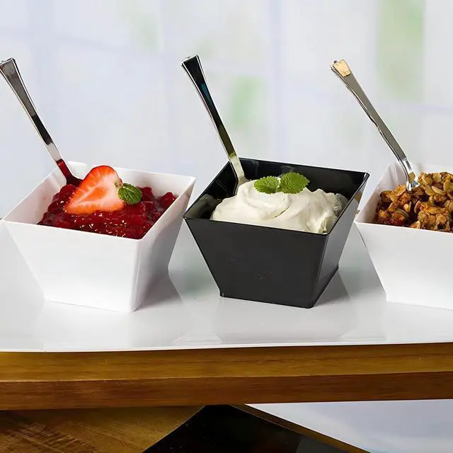 Alt view image 2 of 7 - Lillian Tablesettings Black Plastic Square Bowls, 8 oz Small Disposable Serving Bowls for Appetizers, Desserts & Dips, Heavyweight BPA-Free, 20 Count (3.5 x 3.5 in)