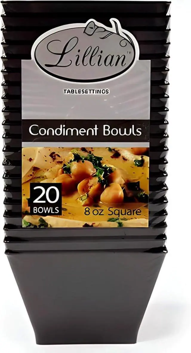 Alt view image 6 of 7 - Lillian Tablesettings Black Plastic Square Bowls, 8 oz Small Disposable Serving Bowls for Appetizers, Desserts & Dips, Heavyweight BPA-Free, 20 Count (3.5 x 3.5 in)