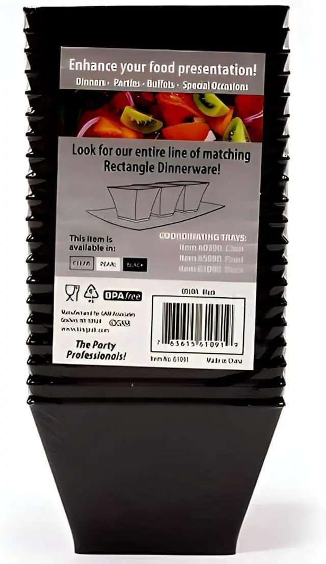 Alt view image 7 of 7 - Lillian Tablesettings Black Plastic Square Bowls, 8 oz Small Disposable Serving Bowls for Appetizers, Desserts & Dips, Heavyweight BPA-Free, 20 Count (3.5 x 3.5 in)