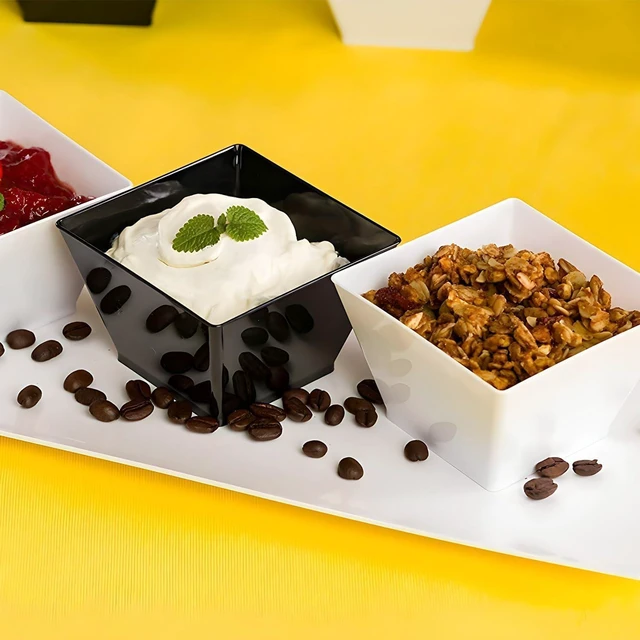 Alt view image 4 of 7 - Lillian Tablesettings Black Plastic Square Bowls, 8 oz Small Disposable Serving Bowls for Appetizers, Desserts & Dips, Heavyweight BPA-Free, 20 Count (3.5 x 3.5 in)