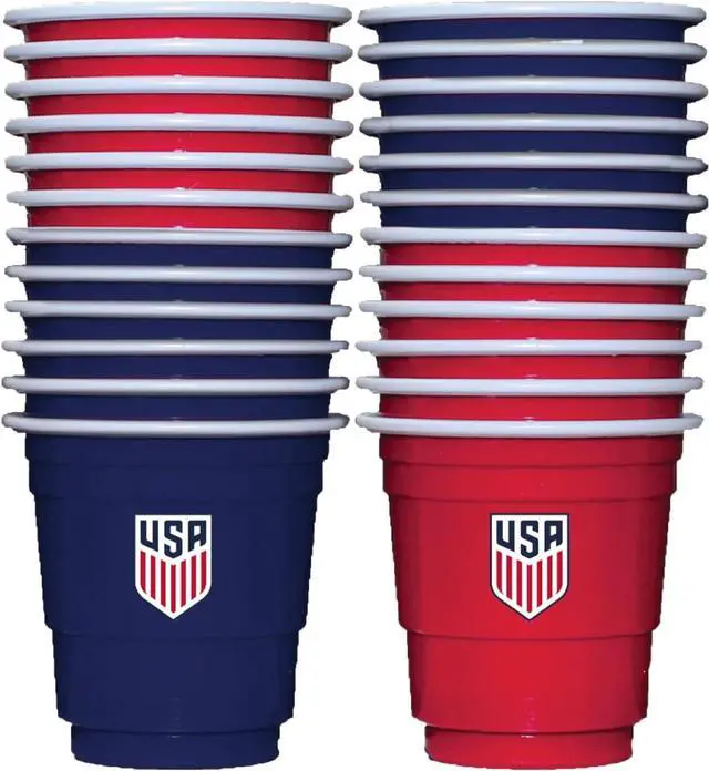 Main image of Jacent U.S. Soccer Mini U.S. Soccer Mini Party Cups: 24 Count, 2 oz Plastic Shot Cups, Red and Blue, Disposable Small Cups for Parties, Tailgates, Pong Games