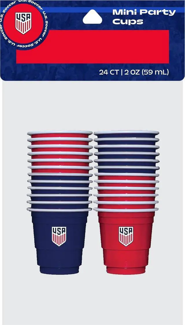 Alt view image 2 of 3 - Jacent U.S. Soccer Mini U.S. Soccer Mini Party Cups: 24 Count, 2 oz Plastic Shot Cups, Red and Blue, Disposable Small Cups for Parties, Tailgates, Pong Games