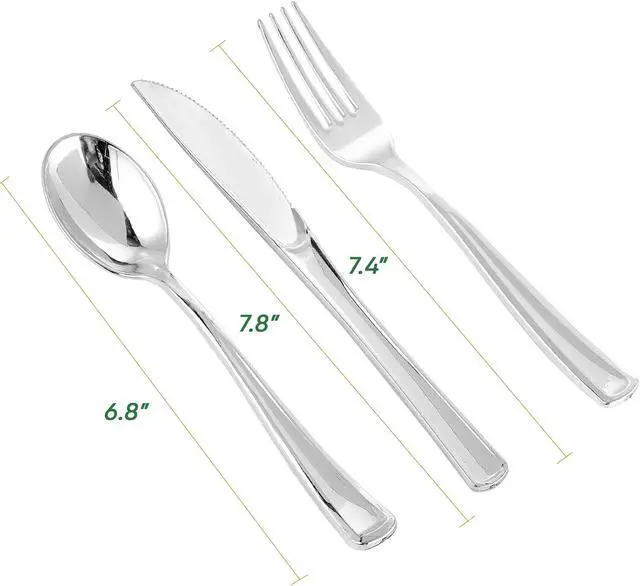 Alt view image 3 of 7 - FOCUSLINE 75 Pack Silver Plastic Silverware, Disposable Cutlery Set