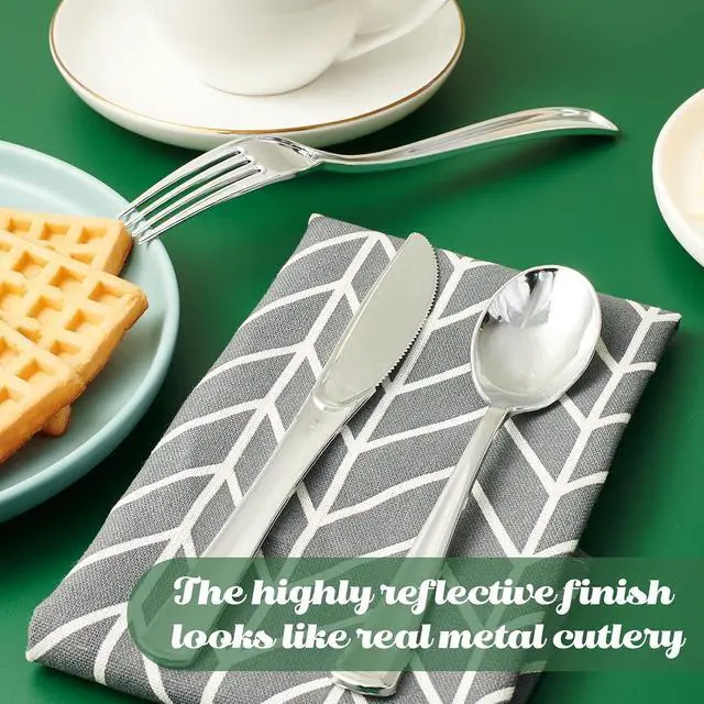 Alt view image 6 of 7 - FOCUSLINE 75 Pack Silver Plastic Silverware, Disposable Cutlery Set