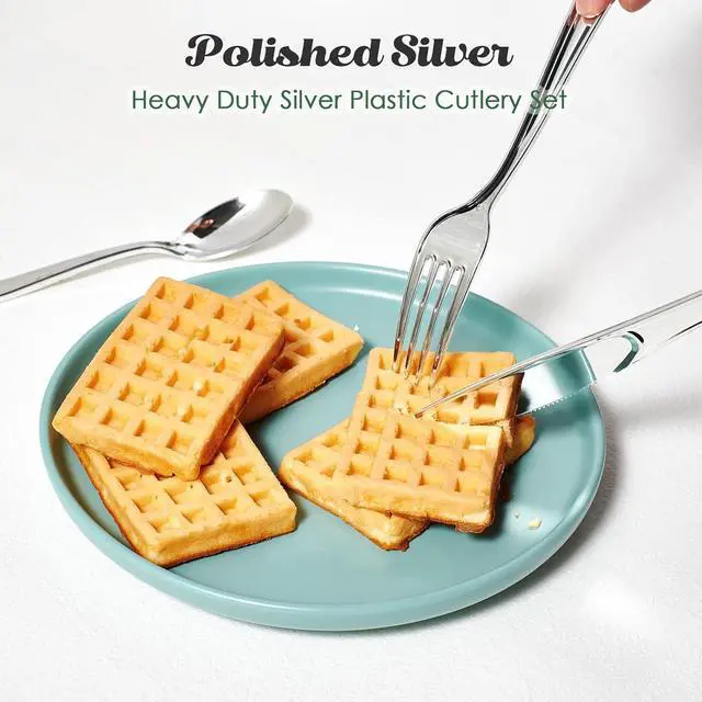 Alt view image 4 of 7 - FOCUSLINE 75 Pack Silver Plastic Silverware, Disposable Cutlery Set