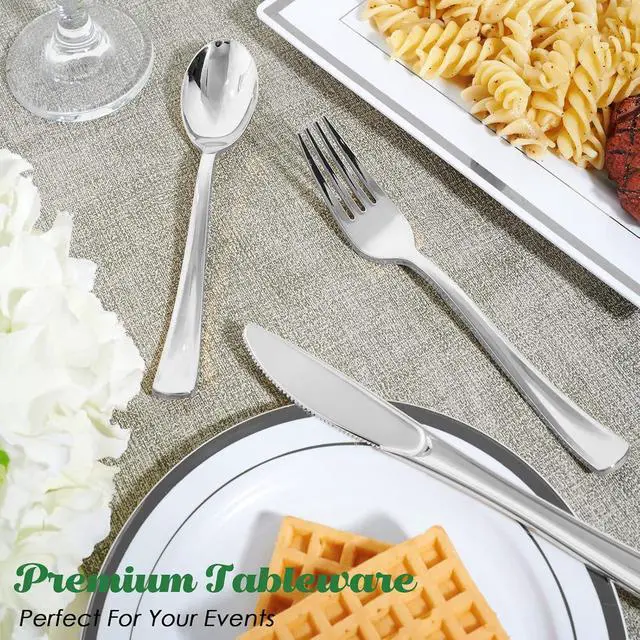Alt view image 5 of 7 - FOCUSLINE 75 Pack Silver Plastic Silverware, Disposable Cutlery Set