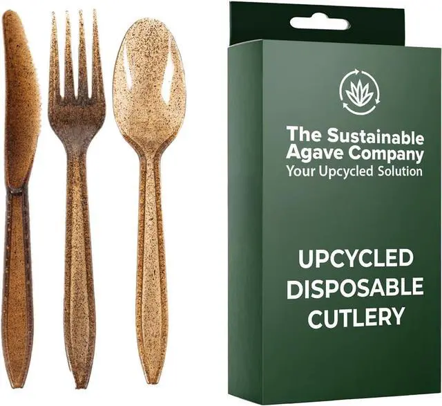 Main image of Sustainable Agave Co - Agave Fiber Cutlery - 12 Sets / 36 Pieces - Plant-Based, Made With Upcycled Materials - Bulk Brown Forks, Knives & Spoons Variety Pack