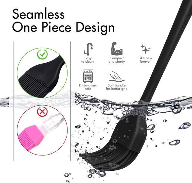 Alt view image 4 of 5 - HOTEC 600 Heat Resistasnt Basting Brushes, BPA Free Silicone Pastry Brush, Spread Oil Butter Sauce Marinades for BBQ Grill Barbecue Baking Kitchen Cooking Dishwasher Safe (Black 2)