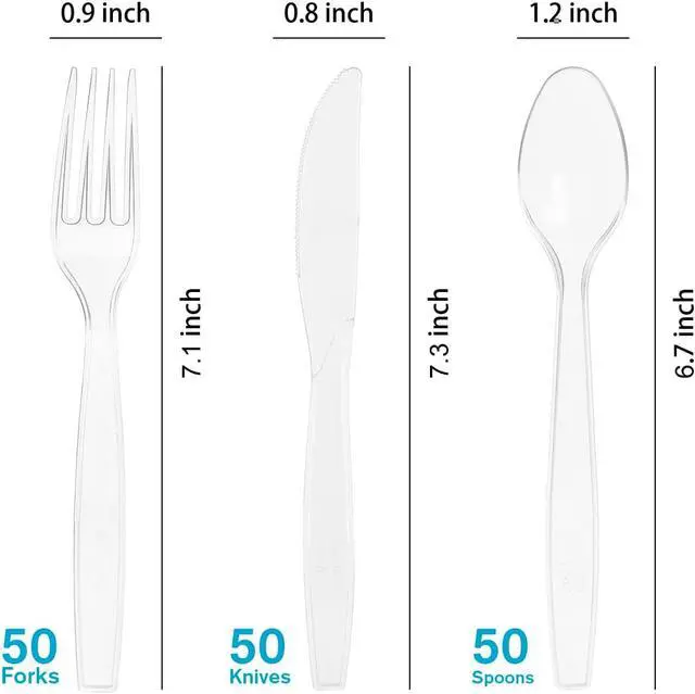 Alt view image 2 of 7 - MOACOCK 150 Pcs Clear Plastic Silverware - 50 Forks, 50 Spoons, 50 Knives