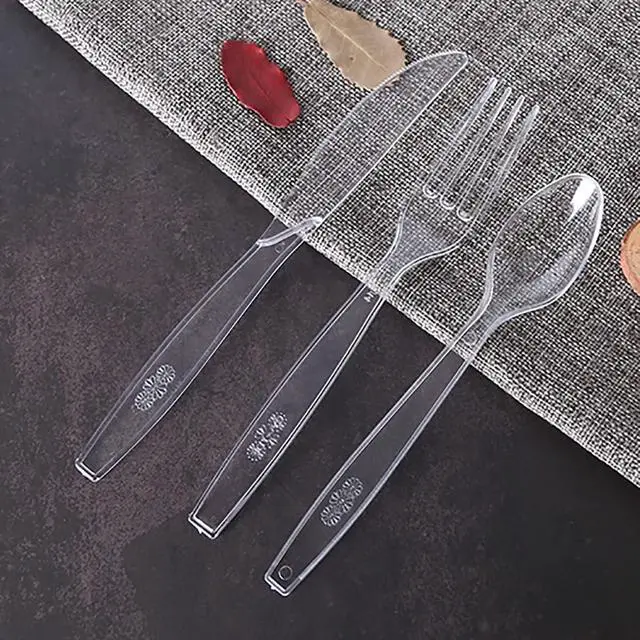 Alt view image 3 of 7 - MOACOCK 150 Pcs Clear Plastic Silverware - 50 Forks, 50 Spoons, 50 Knives