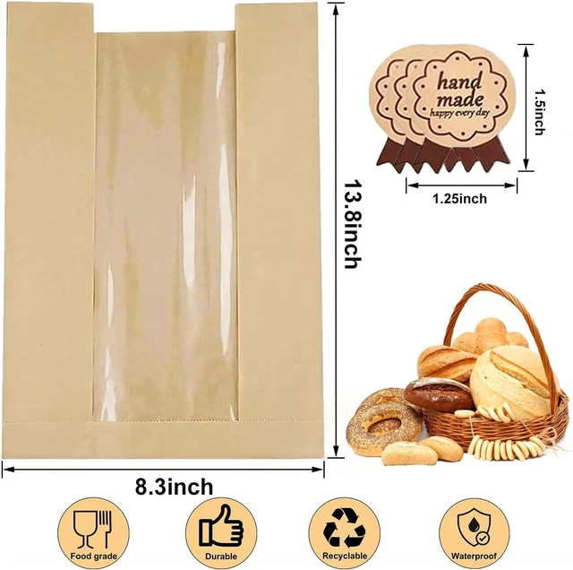 Alt view image 3 of 7 - 50 Pack thicker Large Sourdough Bread bags for Homemade Breads(13.7x8.26x3.54in).with Window bags & 75pcs label,for Packaging and Storage of Baked Goods