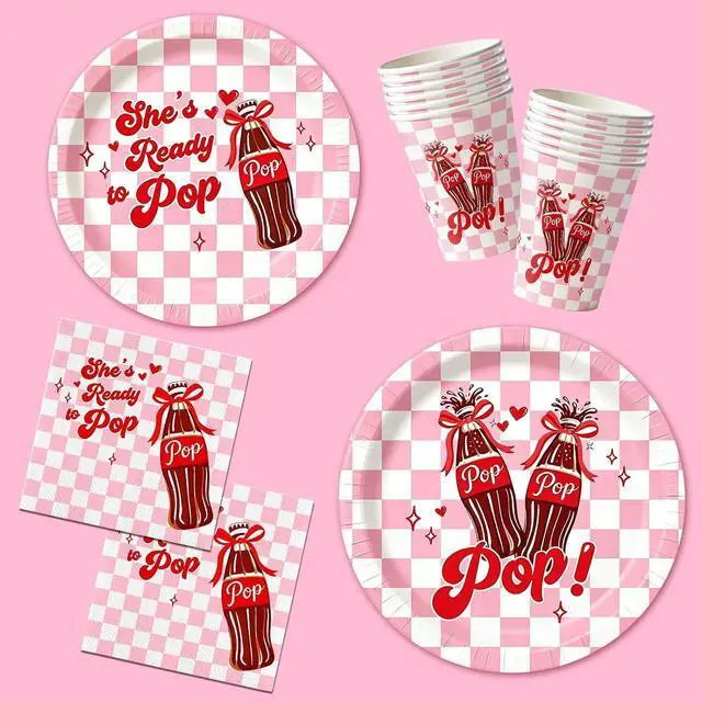 Main image of 96pcs She's Ready to Pop Baby Shower Decorations Dessert Plates Napkins