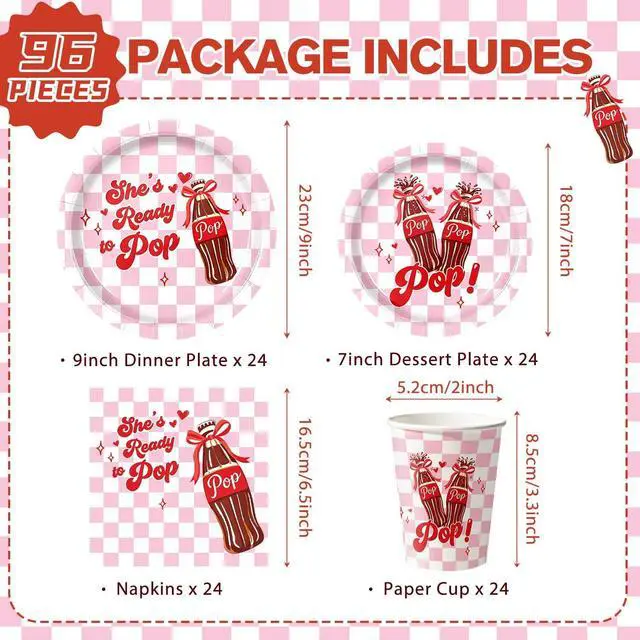Alt view image 2 of 7 - 96pcs She's Ready to Pop Baby Shower Decorations Dessert Plates Napkins