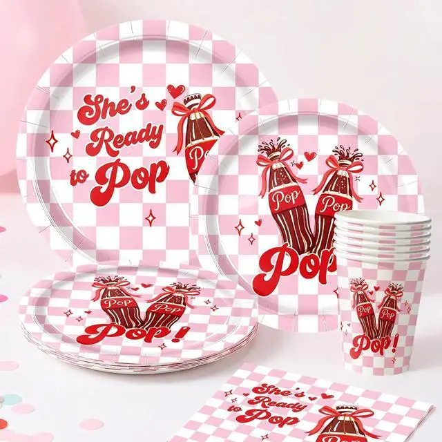 Alt view image 3 of 7 - 96pcs She's Ready to Pop Baby Shower Decorations Dessert Plates Napkins