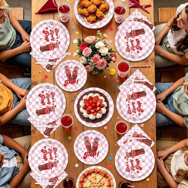 Alt view image 5 of 7 - 96pcs She's Ready to Pop Baby Shower Decorations Dessert Plates Napkins