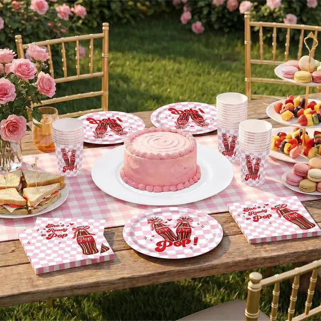 Alt view image 6 of 7 - 96pcs She's Ready to Pop Baby Shower Decorations Dessert Plates Napkins