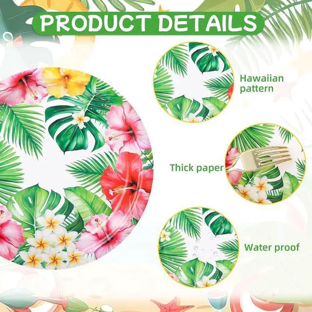 Alt view image 3 of 7 - 24 Pcs Hawaiian Luau Aloha Disposable Paper Plates 7 Inch