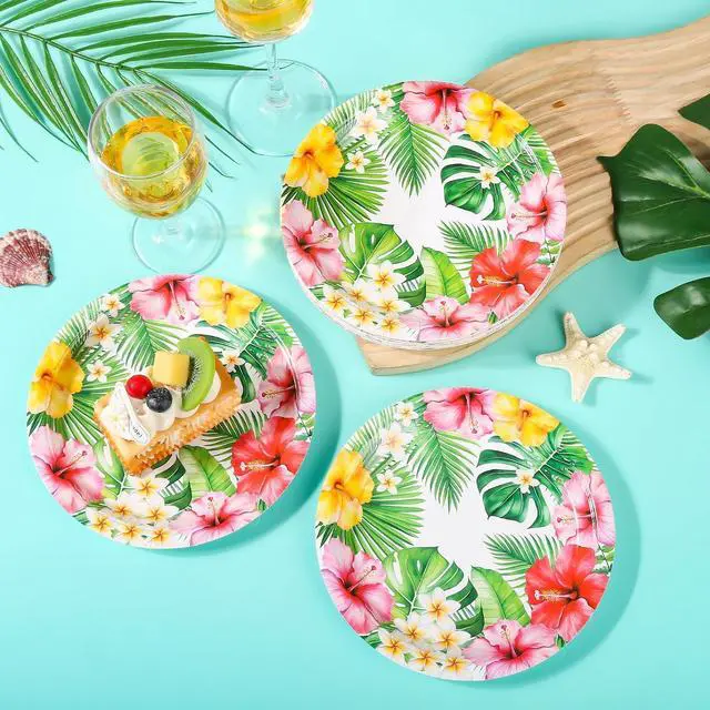 Alt view image 4 of 7 - 24 Pcs Hawaiian Luau Aloha Disposable Paper Plates 7 Inch