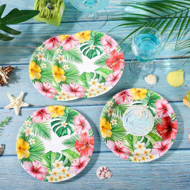 Alt view image 6 of 7 - 24 Pcs Hawaiian Luau Aloha Disposable Paper Plates 7 Inch
