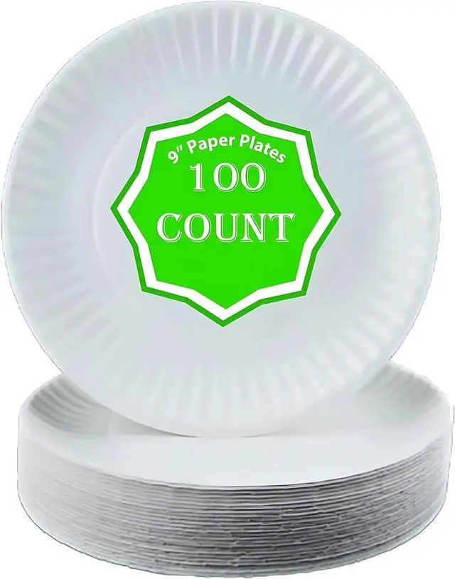 Main image of Perfect Stix 9 inch Paper Plates. Pack of 100 Count Paper Plates. Made In the USA., White